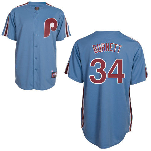 A-J Burnett #34 MLB Jersey-Philadelphia Phillies Men's Authentic Road Cooperstown Blue Baseball Jersey